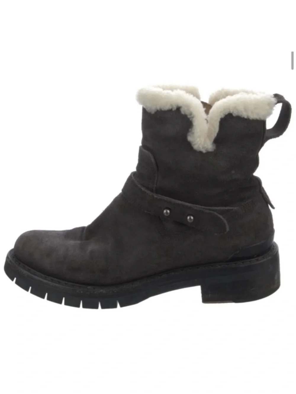 Rag & Bone Ashford Moto Booties in Asphalt Shearling gray leather and fur 8.5